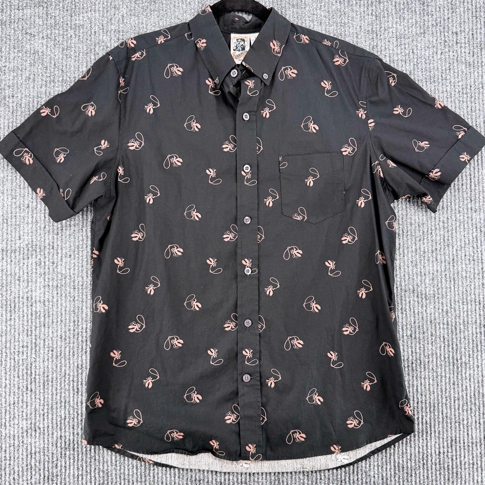 Vintage Kennington Cowboy Print Shirt Western Rodeo Lasso Black‎ Button Up Large